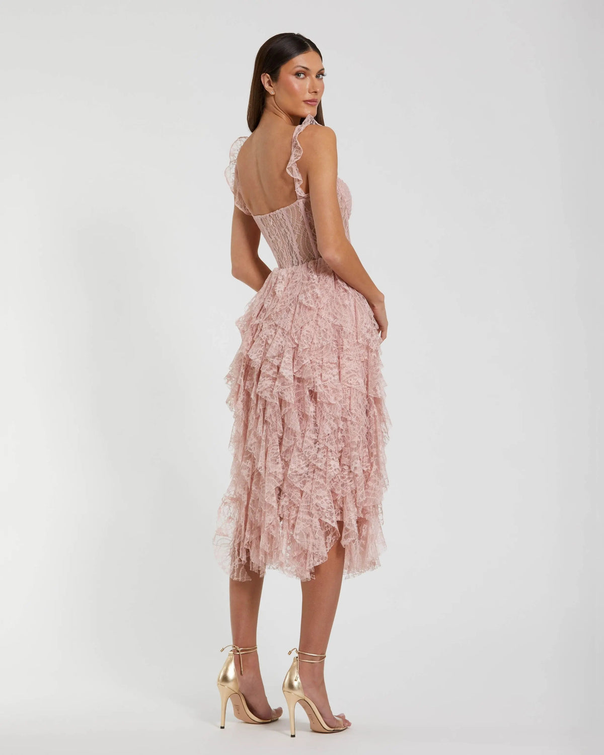 Blush Lace Tiered Ruffle Midi Dress