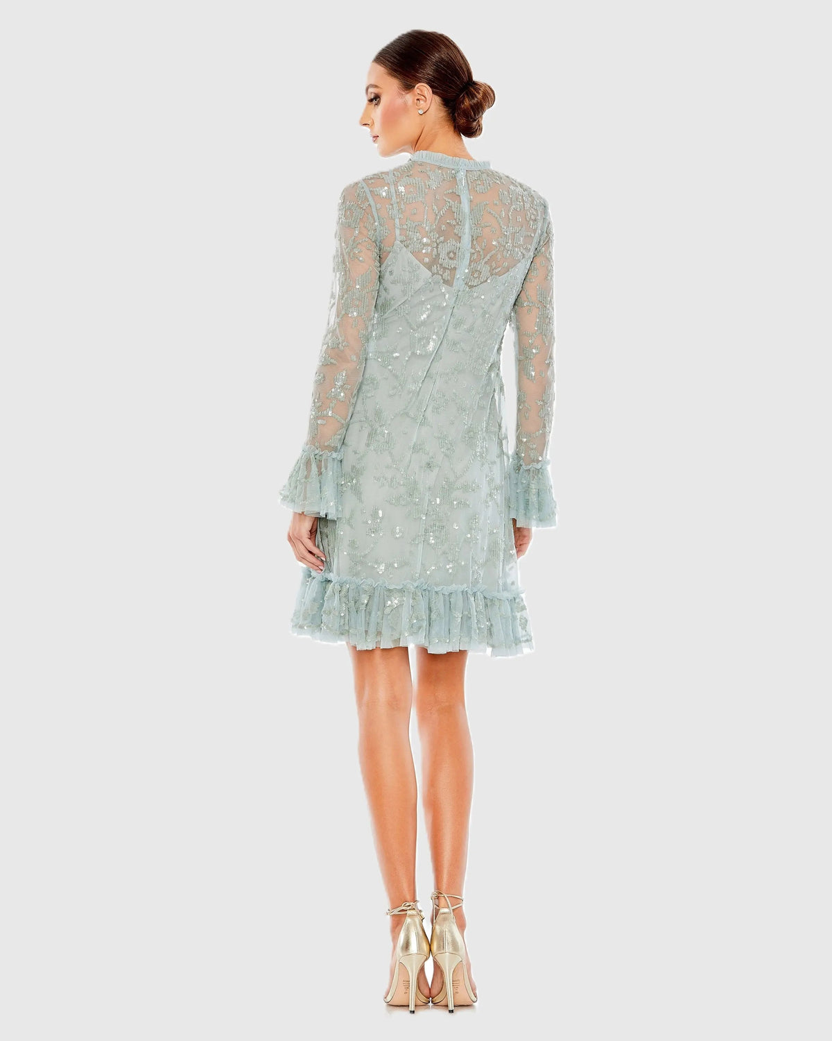 Blue Sequin Long Sleeve Mini Dress