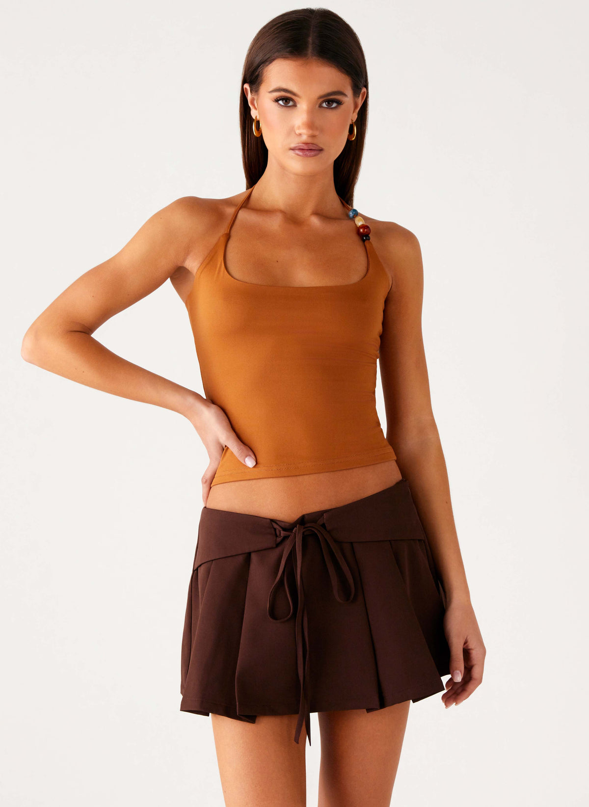 Dalia Dusk Pleated Mini Skirt - Chocolate