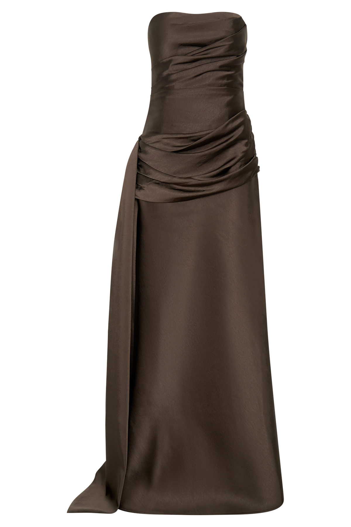 Sarah Strapless Maxi Dress With Waist Tie - Mocha