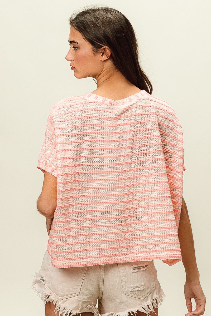 Braid striped short sleeve top