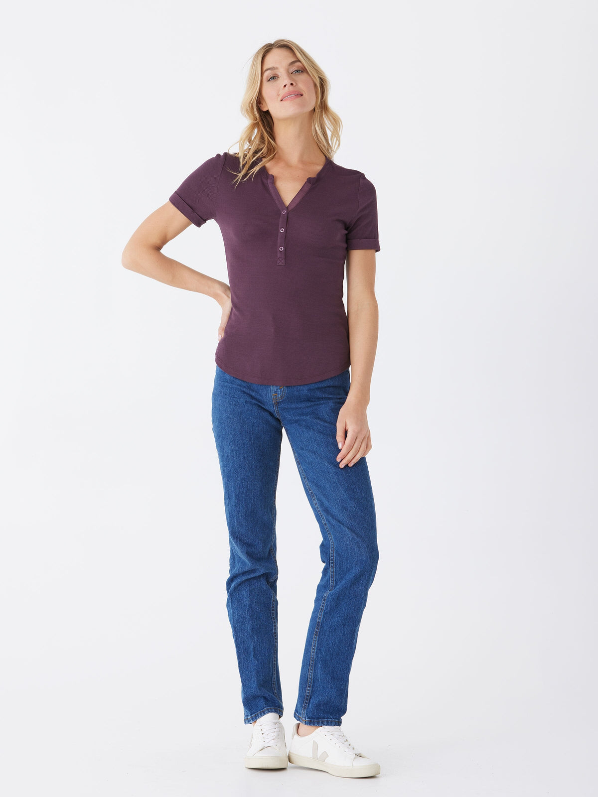 Akia Feather Rib Henley Tee