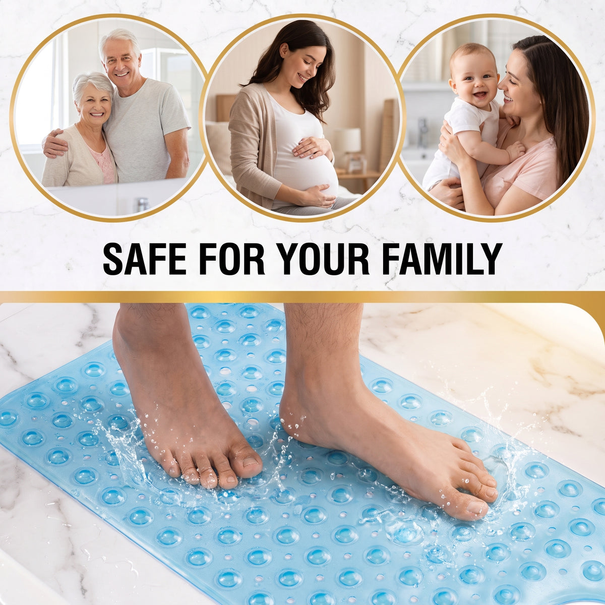 Extended Bathtub Floor Mat – Premium PVC Safety Mat with Massage Points for Home Spa Comfort