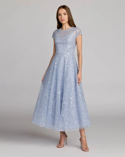 Embellished High Neck Cap Sleeve A Line Dress