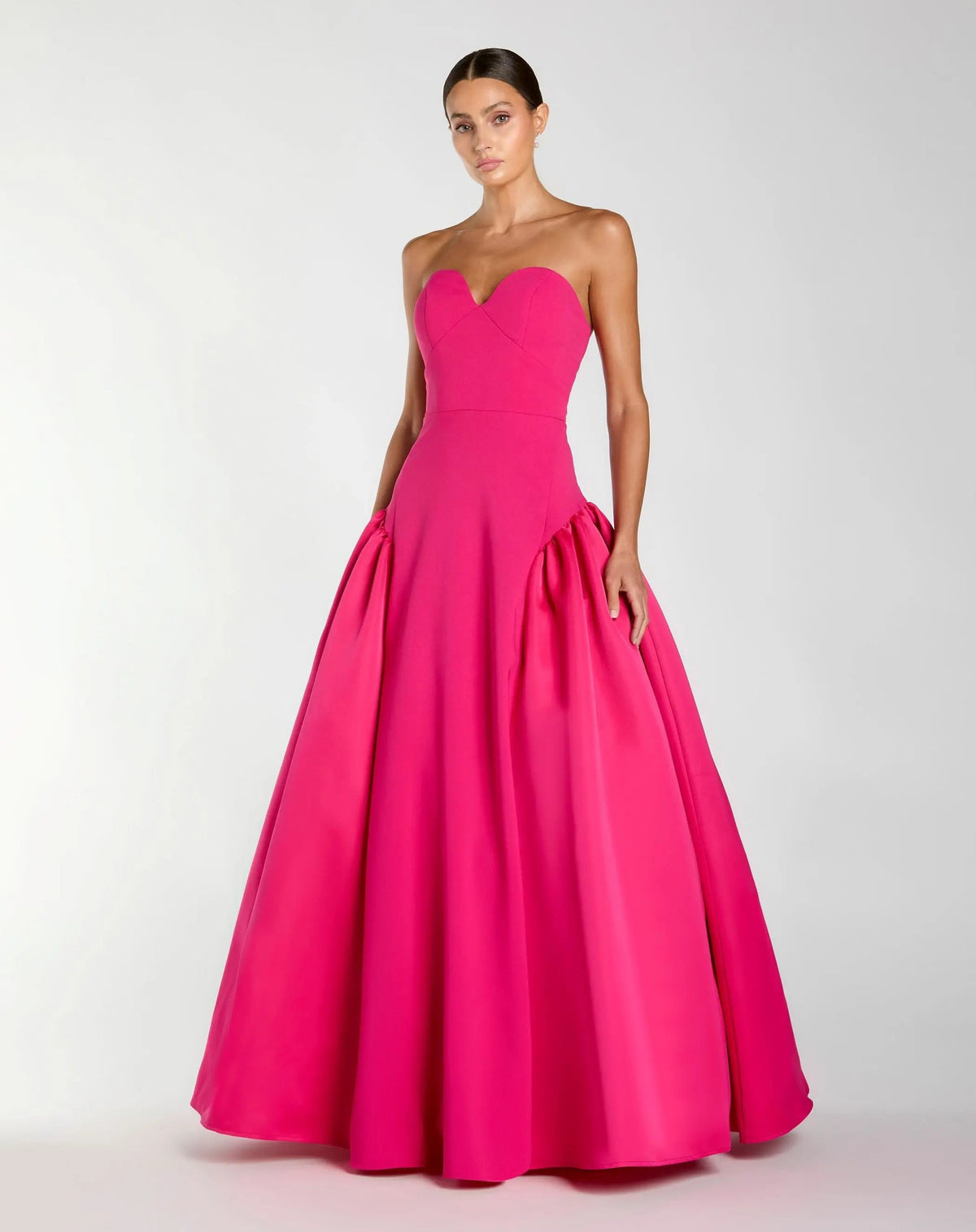 Hot Pink Strapless Crepe Ball Gown with Satin Skirt