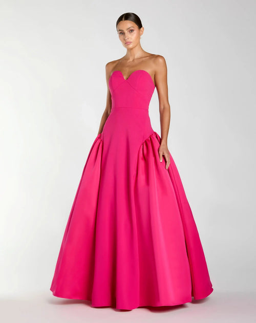 Hot Pink Strapless Crepe Ball Gown with Satin Skirt