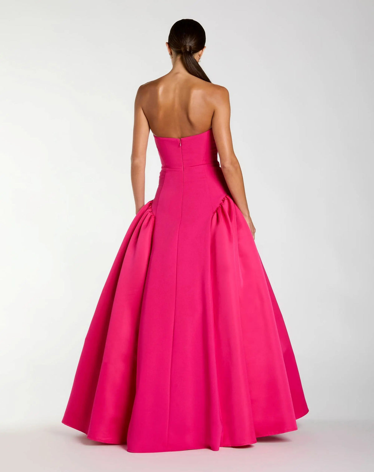 Hot Pink Strapless Crepe Ball Gown with Satin Skirt