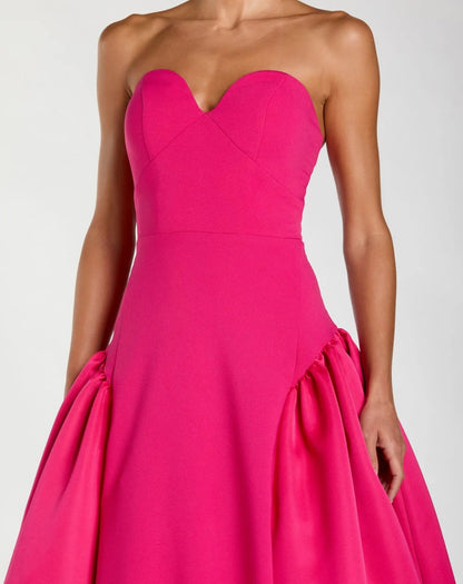 Hot Pink Strapless Crepe Ball Gown with Satin Skirt