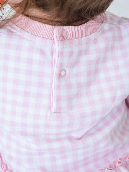 Baby Girls Dear Santa Pink Gingham Applique Sweatshirt Bubble Romper