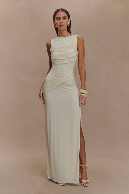 Henley Slinky Drape Maxi Dress - Ivory