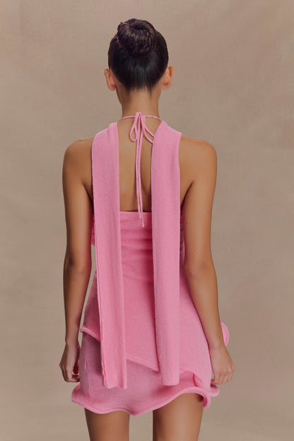 Caprice Halter Knit Mini Dress - Bubblegum Pink