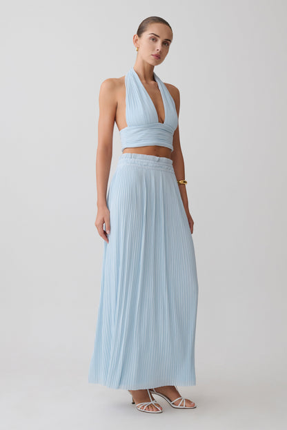 Amaris Gathered Plisse Maxi Skirt - Pale Blue