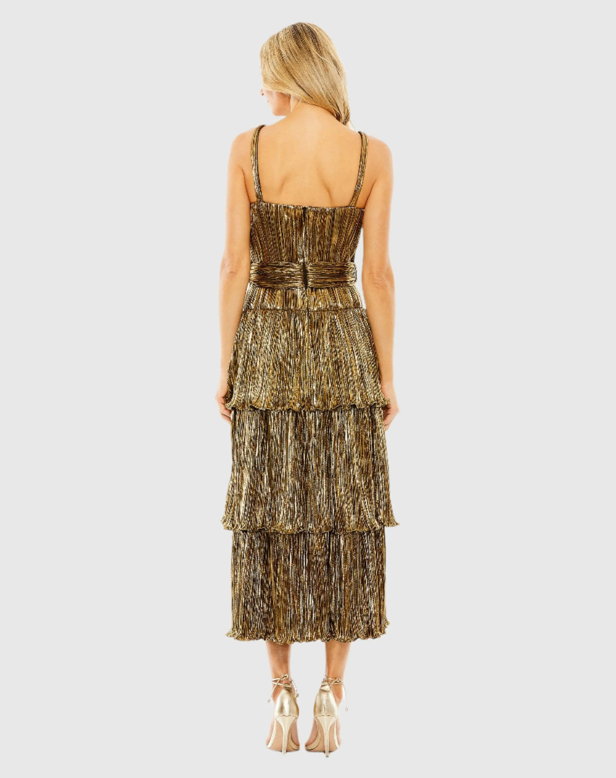 Dark Gold Ruffle Tiered Buckle Detail Dress - FINAL SALE