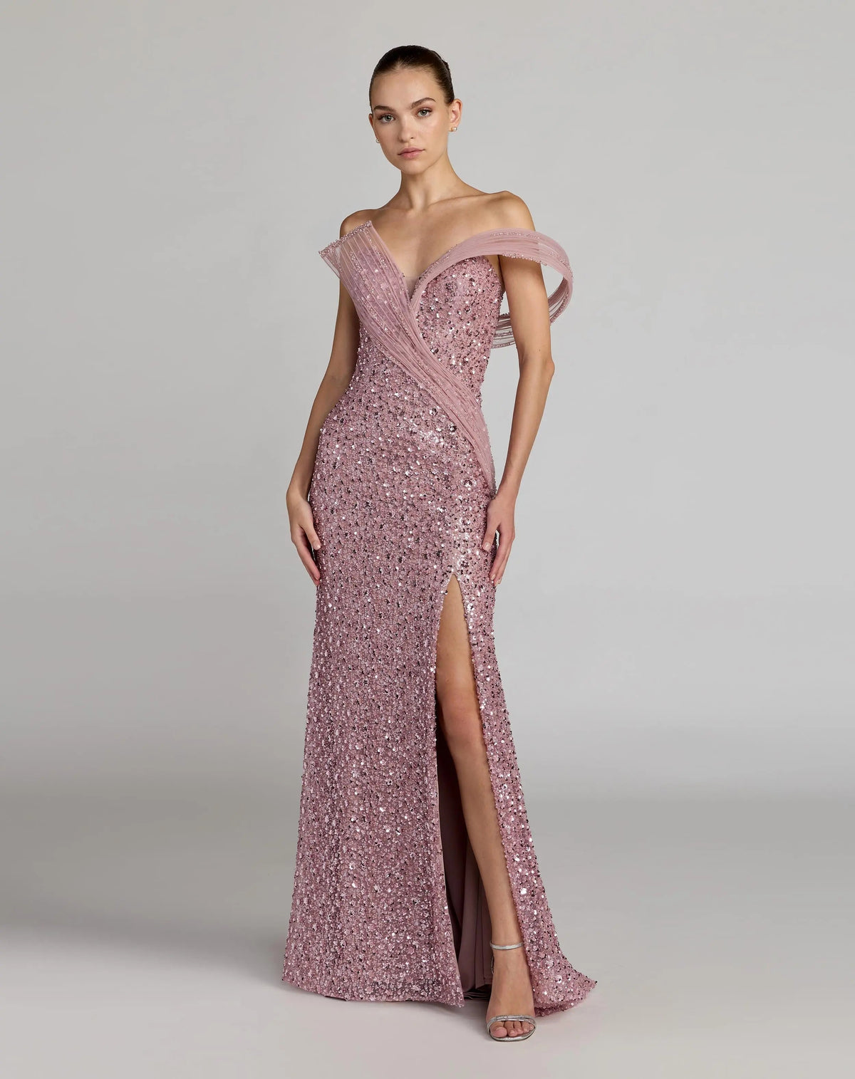 Embellished Strapless Gown with Sculptural Drape