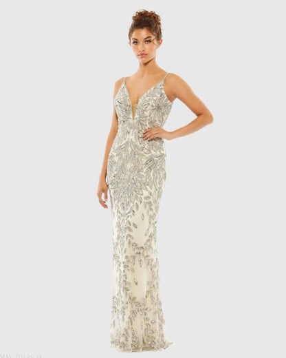Embellished Leaf Evening Gown