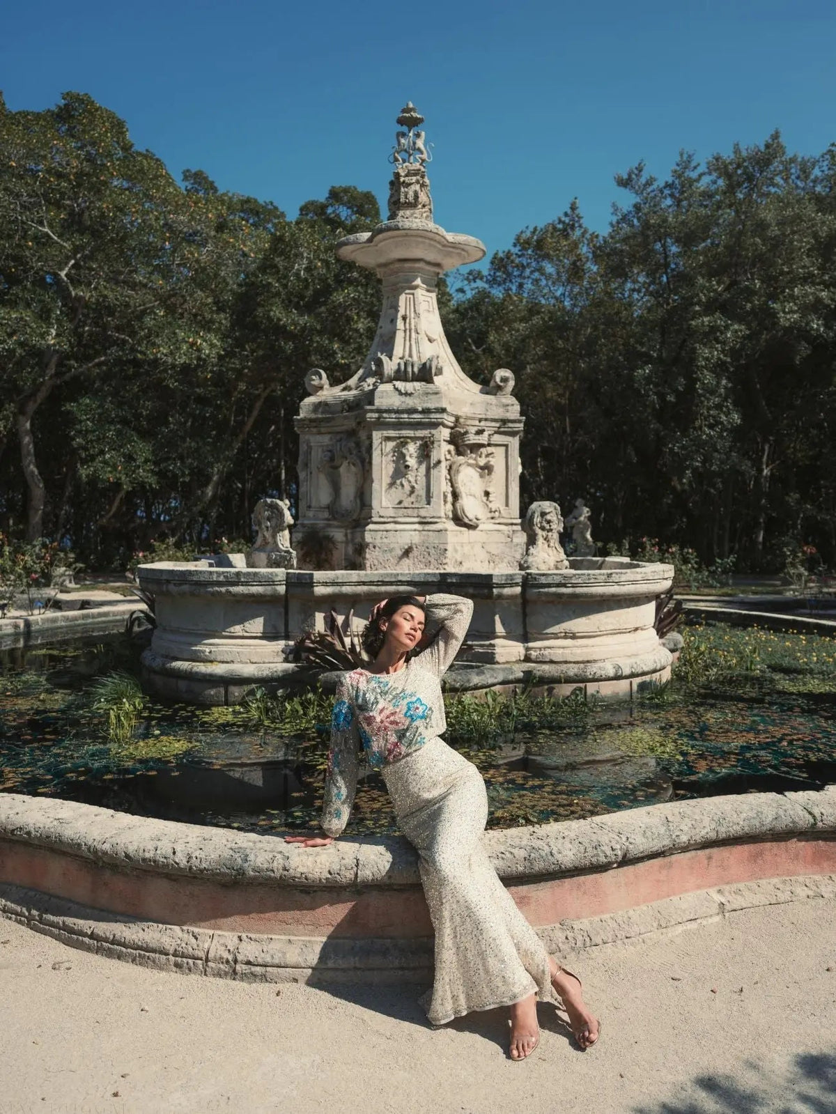 Beige High Neck Long Sleeve Sequin Evening Gown