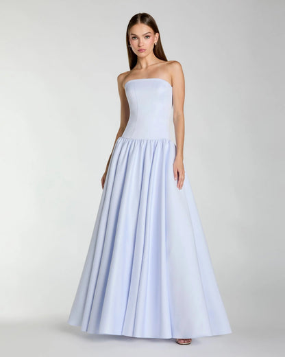 Light Purple Strapless Satin Drop Waist Ball Gown