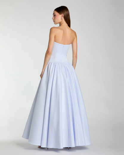 Light Purple Strapless Satin Drop Waist Ball Gown