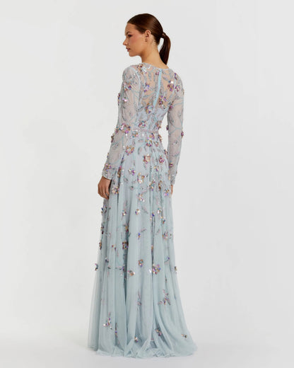 Light Blue Floral Embellished Evening Gown