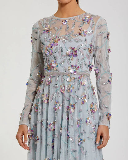 Light Blue Floral Embellished Evening Gown