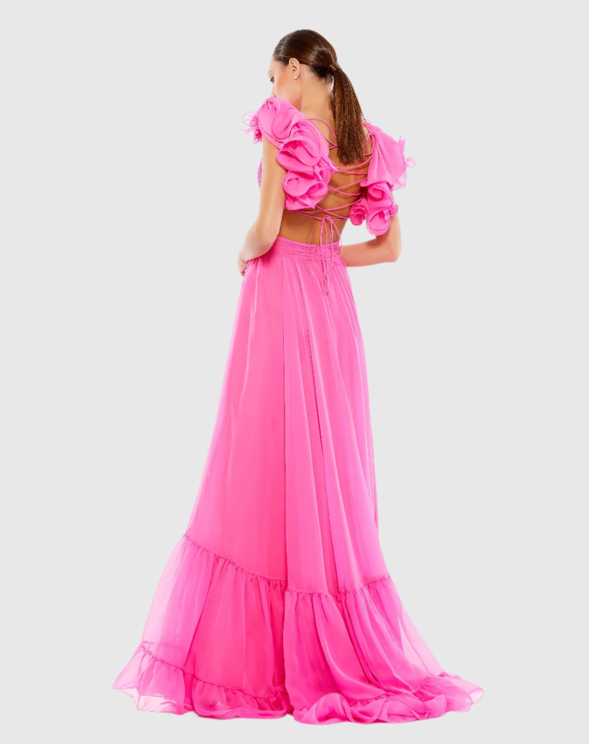 Dark Pink Ruffle Tiered Cut-Out Chiffon Gown - FINAL SALE