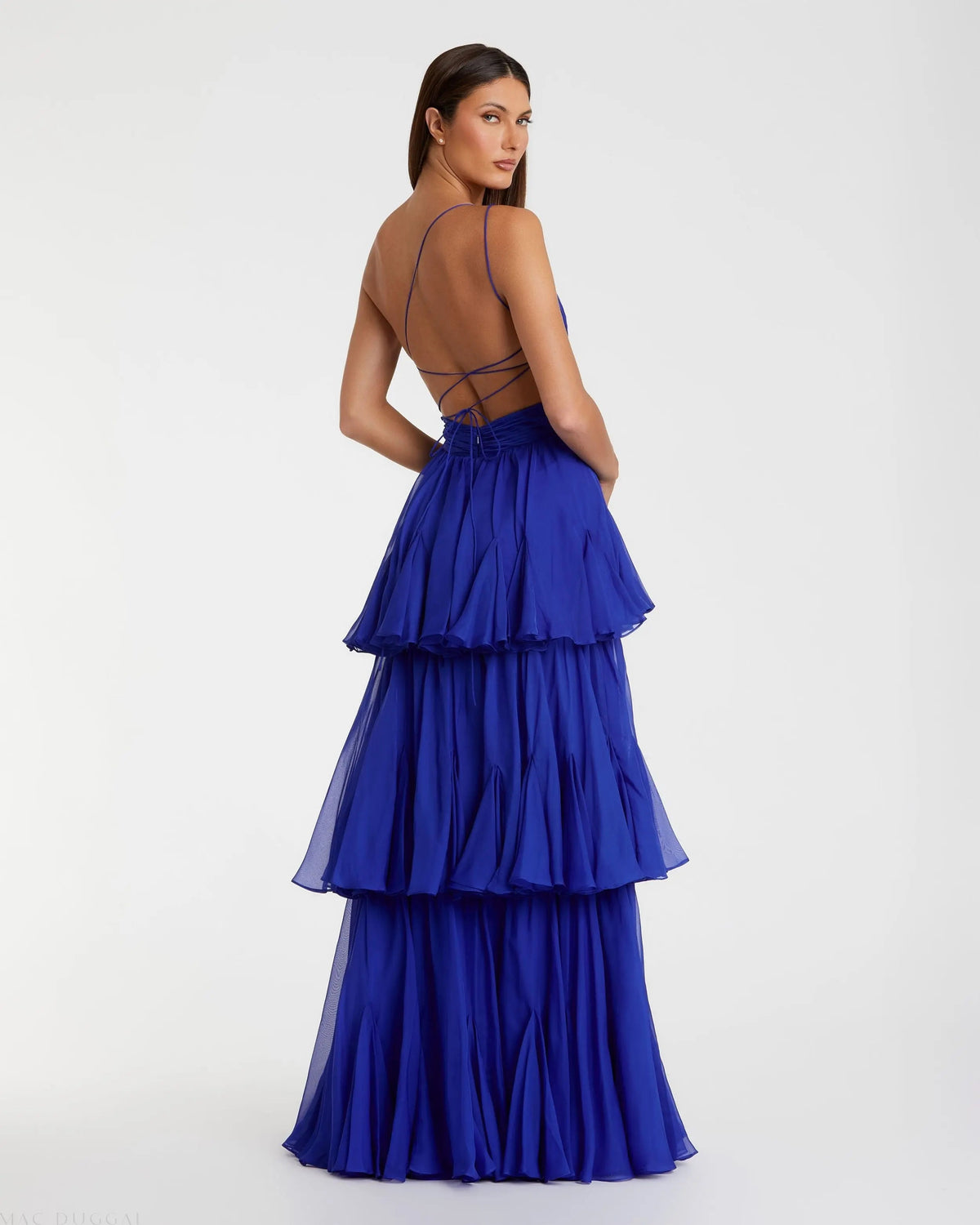 Blue One Shoulder Open Back Chiffon A-Line Gown