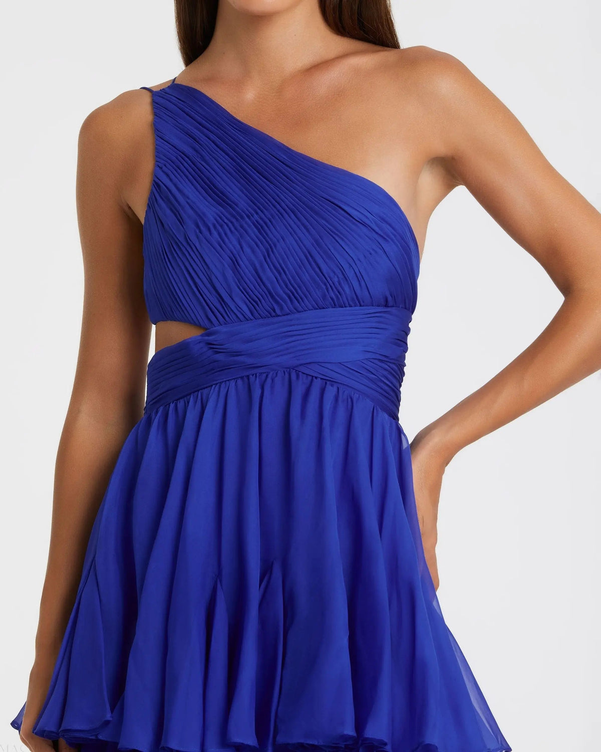 Blue One Shoulder Open Back Chiffon A-Line Gown
