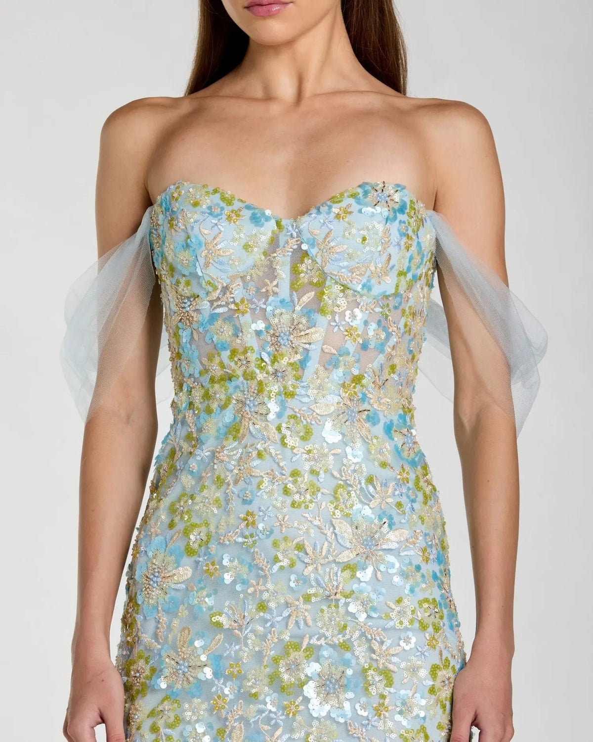 Blue Embellished Sweetheart Corset Trumpet Gown