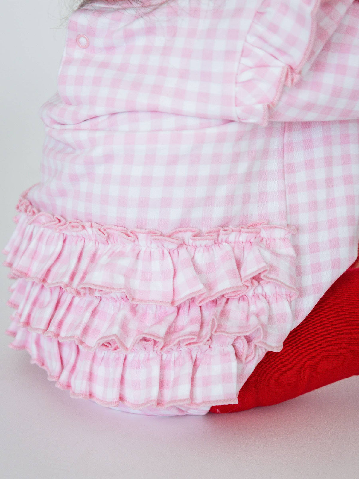 Baby Girls Dear Santa Pink Gingham Applique Sweatshirt Bubble Romper