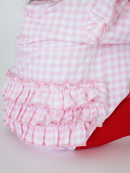 Baby Girls Dear Santa Pink Gingham Applique Sweatshirt Bubble Romper