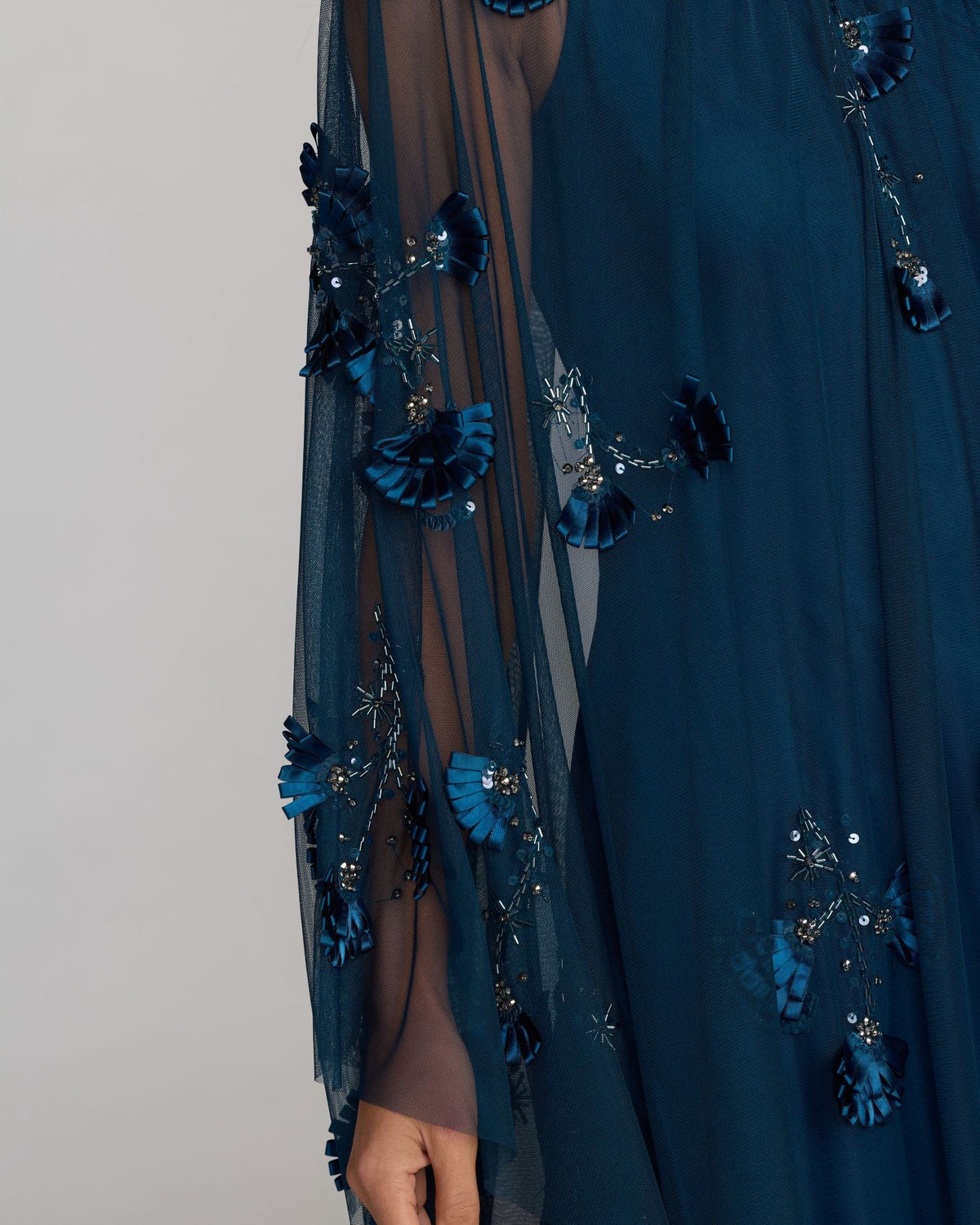 Blue One Shoulder Embellished Kaftan Gown