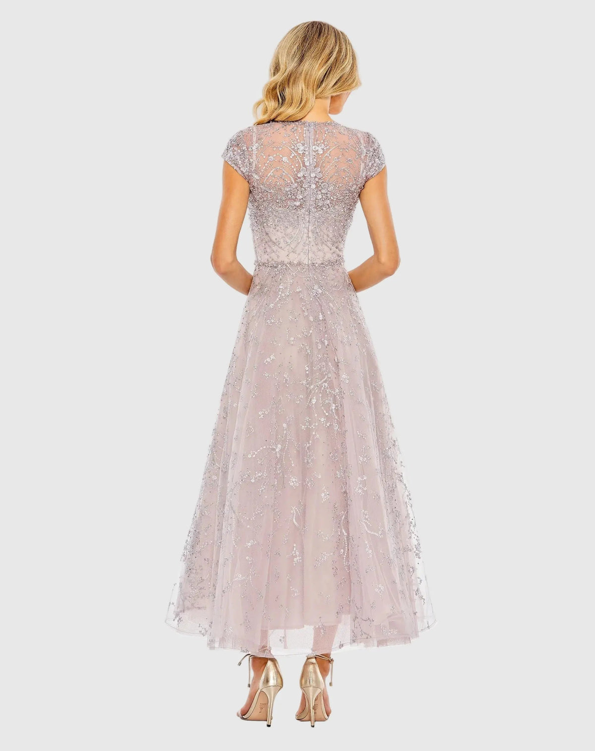 Embellished High Neck Cap Sleeve A Line Dress
