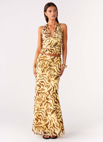 Call Me Low Rise Maxi Skirt - Yellow Zebra