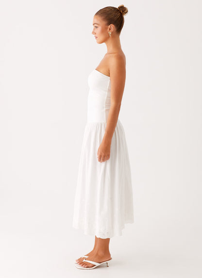 Cherry Skies Midi Dress - White