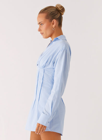 Clancy Mini Shirt Dress - Blue