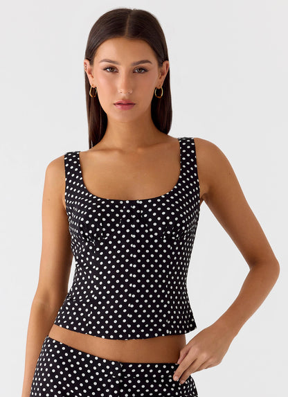 Coastline Bustier Top - Black Polkadot