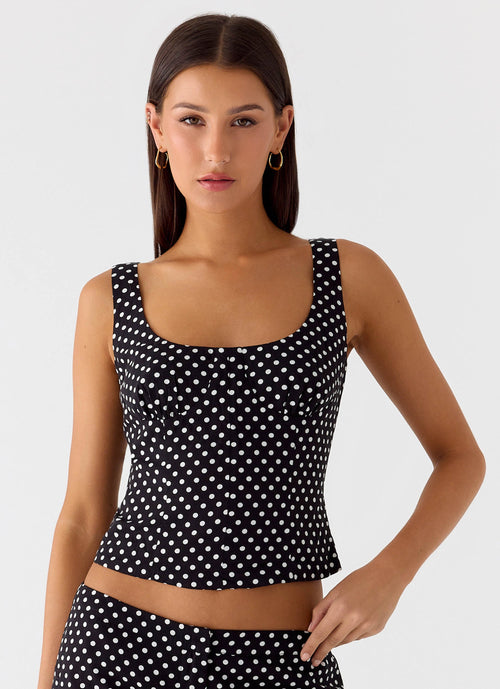 Coastline Bustier Top - Black Polkadot