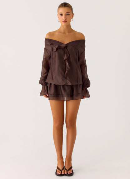 Elris Drop Waist Mini Dress - Cool Chocolate