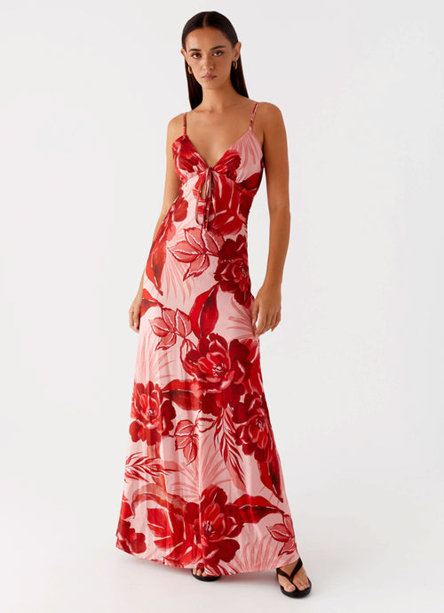 Flora Satin Maxi Dress - Sicily Sunsets Print