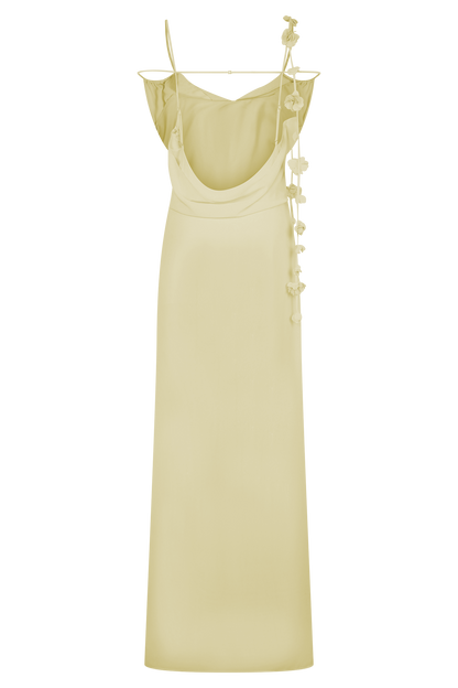 Rosalie Floral Chiffon Maxi Dress - Pastel Lemon