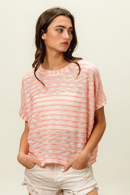 Braid striped short sleeve top