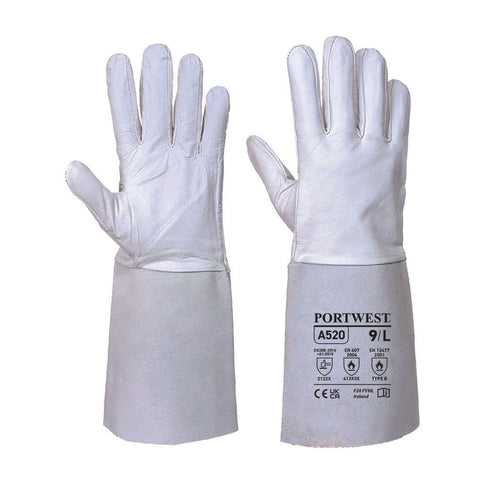 A520 - TIG Welders 85 Grain Leather Gauntlet Grey