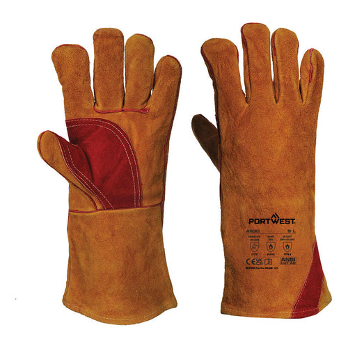 A530 - Welders 330 Split Leather Reinforced Palm Gauntlet Brown
