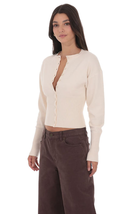 Cinched Knit Cardigan in Cream