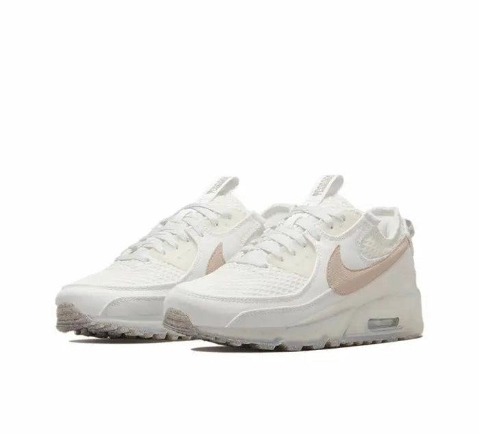 Air Max 90 sneaker in light bone with beige swoosh, lace-up front, Air cushioning