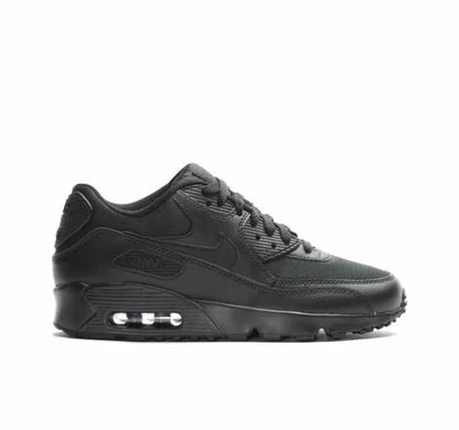 Air Max 90 sneaker front 3/4 in black with lace-up design and Air unit