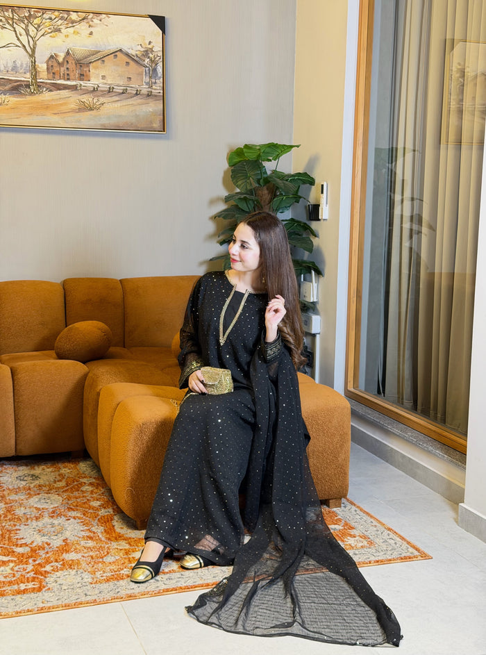 Anarkali Black | 3PC Chiffon D-543