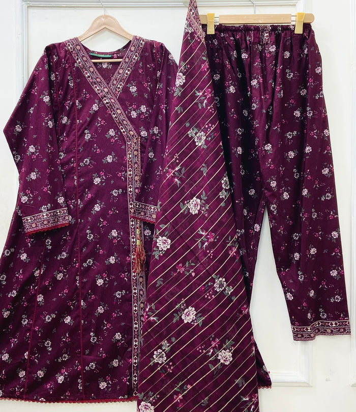Angrakha Frocks | 3PC Binsaeed Lawn D-653