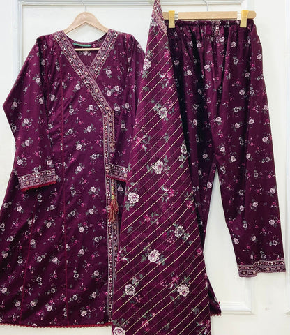 Angrakha Frocks | 3PC Binsaeed Lawn D-653