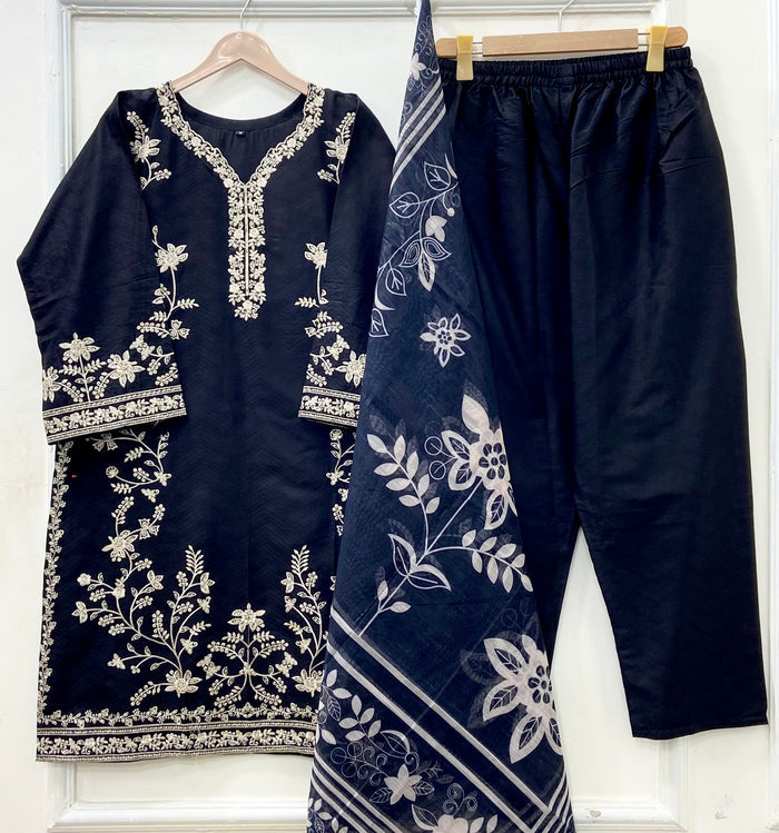 Embroidered Long | 3PC Cotton D-652